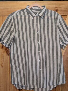 Coofandy Gray Striped Short Sleeve Button-Down Shirt Size L